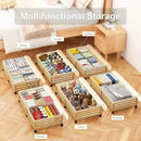 Under Bed Storage Containers With Wheels - 2 Pcs Large Bamboo Wood Rolling Underbed Shoe Storage Bins With Dust Bags for Clothes Blankets, Duvet Covers Snacks Toys (Natural) by CozyNest Decor
