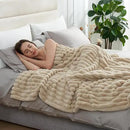 Amélie Home Faux Fur Throw Blanket for Couch, Cozy Fuzzy Fluffy Fur Luxurious Soft Striped Plush Gift Blankets for Family Sofa Chair Bed Living Room Bedroom, 60"x80", Beige by CozyNest Decor