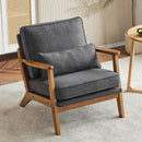 Karl home Accent Chair Wide Armrest Mid-Century Lounge Chair Linen Fabric Armchair with Lumbar Pillow & Solid Wood Frame for Living Room, Bedroom, Balcony, Gray by CozyNest Decor