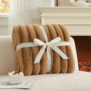 Cozy Bliss Faux Fur Throw Blanket for Couch, Cozy Warm Plush Striped Blanket for Sofa Bedroom Living Room, 60 * 80 Inches Toasty Brown by CozyNest Decor