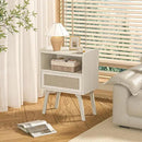 Lerliuo Rattan Nightstands Set of 2, Side Table with Drawer Open Shelf, Cane Accent Bedside End Table, Mid Century Modern Night Stand for Bedroom, Dorm and Small Spaces (Grey White) by CozyNest Decor