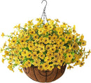 Artificial Faux Hanging Plants Flowers Basket Outdoor Indoor Patio Lawn Garden Spring Decor, Fake Silk Daisy in Basket with 12inch Coconut Lining Chain Palm Flowerpot(Yellow) by GreenHaven Gardens