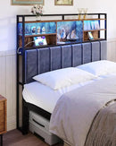 Headboard with 3-Tier Storage Shelves, Velvet Upholstered Head Board with 2 Outlets, USB Ports & LED Light, Soft Backrest for Queen Size Bed, Rustic Brown and Black BH15201BV1 by CozyNest Decor