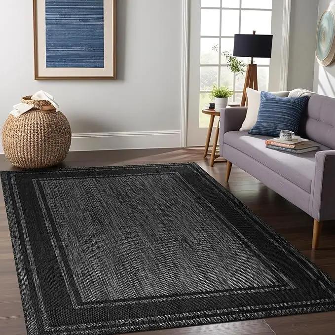 Beverly Rug Outdoor Rug 8x10 Modern Bordered Area Rugs for Indoor and Outdoor Patio Deck Porch Garden Waterproof Weather Sun Resistant Washable Outside Carpet (8 x 10 Black), photo 4 of 9