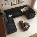 Modular Sectional Sofa with Chaise U Shaped Sectional Couch for Living Room, 7-Seater Comfy Cloud Couches with One Movable Ottoman, Plush Corduroy, Black by CozyNest Decor