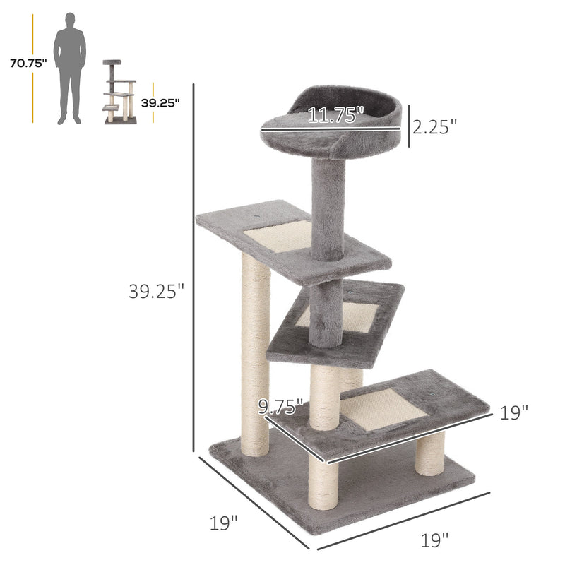 40" 5-Level Revolving Stair Cat Tree Scratcher Climbing Activity Tower with Play Center and Resting Perch, Grey