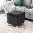 Adeco 18 Inch High Faux Fur Grey Cube Ottoman Storage, Fluffy Striped Velvet Chair Foot Stools, Small Bench Upholstered Vanity Stool with Hinged Lid, Solid Wood Legs by CozyNest Decor