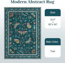 5x7 Washable Area Rug with Insect Print - Bug Rug Non-Shedding Stain Resistant Soft Carpet for Bedroom, Low Pile Ultra-Thin Machine Washable Carpet for Dining Room, Kids Nursery, Office (5'x7' Teal) by TinyTreasures Baby Boutique