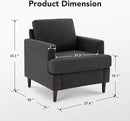 Mid-Century Accent Chair,Modern Linen Fabric Armchair for Living Room,Comfy Upholstered Reading Accent Chairs for Bedroom,Single Sofa Chair with Wood Legs (Dark Grey, 1 Pack) by CozyNest Decor