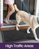 DEXI Front Door Mats Outside Entrance, 17x36 Rubber Waterproof Dirt Trapping Entry Mat for Entryway, Heavy Duty Non-Slip Low-Profile Welcome Doormat All Weather for Patio, Black by CozyNest Decor