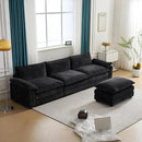 Karl home Sectional Sofa Modular Deep Seat Sofa Couch with Ottoman, Chenille Sofa Sleeper Comfy Upholstered Furniture for Living Room, Apartment, Studio, Office, (3-Seat & 1-Ottoman, Black) by CozyNest Decor