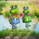 HONGLAND Metal Yard Art Garden Decor for Outside - Cute Frog Outdoor Decor - 3D Spring Frogs Figurine Garden Sculptures & Statues - Gifts for Grandma Mom - 2 Pcs by GreenHaven Gardens