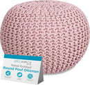 BIRDROCK HOME Round Pouf Ottoman | Cotton Braided Foot Stool with Bean Bag Filling | Boho Foot Rest for Living Room & Bedroom | Compact & Comfortable Seating, Lightweight & Soft | Dusty Rose by CozyNest Decor