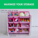 Humble Crew Kids Toy Storage Organizer with 12 Plastic Bins, White/Pink – Removable Bins for Playroom, Bedroom, Toddler Furniture for Boys and Girls Ages by TinyTreasures Baby Boutique