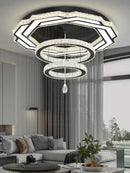 Flashing God Large Crystal Chandelier Dia 48" Black Chandelier Flush Mount Ceiling Light for Bedroom Living Room Dining Room Hallway Dimmable 3 Rings LED Celing Lighting Fixtures by CozyNest Decor