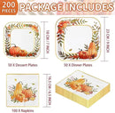 Grencian 200Pcs Fall Plates and Napkins Thanksgiving Plates Pumpkin Flower Wreath Plate Disposable Pumpkin Tableware Fall Party Supplies for Autumn Harvest Thanksgiving Party Decorations, Serves 50 by CozyNest Decor