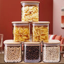 Square Glass Jars with Bamboo Lids 27 FL OZ [Set of 6], Glass Canisters with Airtight Lids, Glass Food Storage Containers for Coffee, Sugar, Tea, Candies, Cookies,Best for Kitchen & Pantry by CozyNest Decor
