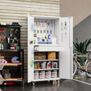 Aobabo Metal Storage Cabinet with Wheels and 1 Interior Drawer, Steel Rolling Tool Cabinet with 16 Hooks and 2 Adjustable Shelves for Garage, Home, Office, Kitchen Assembly Required, White by GreenHaven Gardens