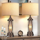 Qimh Farmhouse Table Lamps for Living Room, Rustic Nightstand Lamp for Bedroom with USB A+C Charging Ports, Frosted Glass Bedside Lamp with Night Light for Entryway End Table, 4 Bulbs Included, Bronze by CozyNest Decor