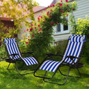 Nazhura Set of 2 Relaxing Recliners Patio Chairs Adjustable Steel Mesh Zero Gravity Lounge Chair Beach Chairs with Pillow and Cup Holder (Navy Blue Stripe) by CozyNest Decor