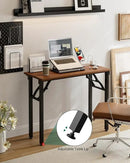 Frylr Small Folding Computer Desk – 35.8 Inch Portable Table for Craft and Study, Lightweight Desk for Small Spaces, Foldable Laptop Table Built-in AC/USB Outlets for Convenience, Dark Walnut by CozyNest Decor
