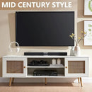 JYED Mid Century Modern TV Stand with Metal Mesh Doors and Open Shelf for 65" TVs,Antique White Media Console Wood Entertainment Center with Cable Holes for Living Room.59.06"x15.55"x20.87" by CozyNest Decor
