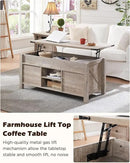 OKD 48" Farmhouse Lift Top Coffee Table with Sliding Barn Door, Rustic Center Table w/Hidden Storage Compartment, Lift Tabletop Dining Table w/Adjustable Shelf for Living Room,Light Rustic Oak by CozyNest Decor