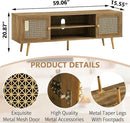 Mid Century Modern TV Stand with Metal Mesh Doors and Open Shelf for Tvs up to 65" Boho Media Console Entertainment Center with Cable Holes for Living Room Rustic Oak 59.06"x15.55"x20.87" by CozyNest Decor
