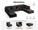 Oversized Modular Sofa, Extra Deep Cloud Corduroy Sectional Couch with Ottoman Chaise, Fluffy Chenille 8 Seater Couch Bed for Living Room, Villa (Sofa Bed 8 Seater, Corduroy Black) by CozyNest Decor