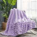 Cozy Bliss Faux Fur Throw Blanket for Couch, Cozy Warm Plush Striped Blanket for Sofa Bedroom Living Room, 50 * 60 Inches Lavender Purple by CozyNest Decor