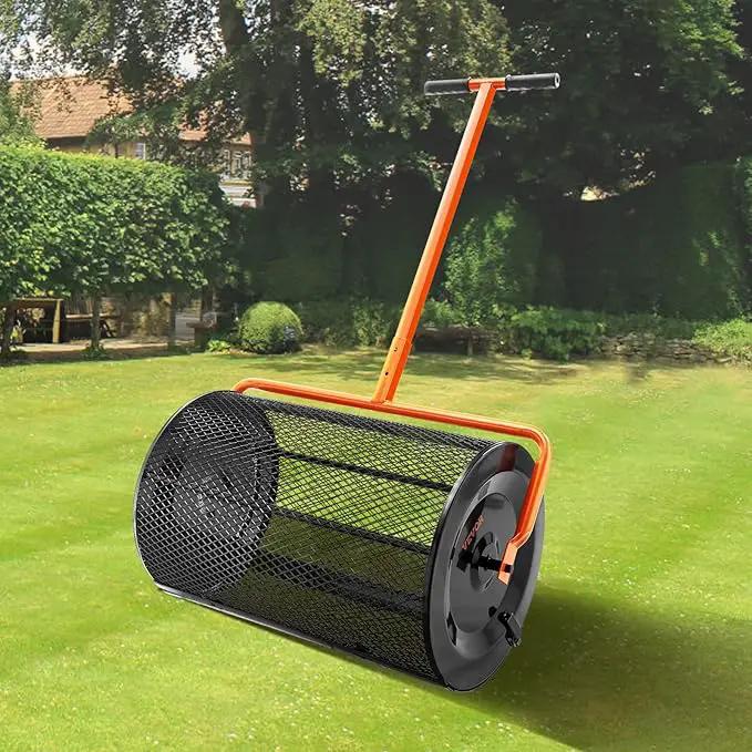VEVOR Compost Spreader, 24.4-25.6" Height Adjustable Handle, 24" Wide, Lawn and Garden Peat Moss Roller with Side Latches, Powder Coated Steel Mesh Basket for Spreading Manure, Topsoil, Black, photo 8 of 9