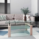 Glass Coffee Table Rectangle Living Room Center Table, 39inch Transparent Tempered Glass Tabletop and Beige Wood Grain Metal Legs, Beige + Clear Glass by CozyNest Decor
