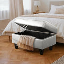 Ottoman Rectangular Storage Ottoman Bench, Faux Leather Footrest, Coffee Table, Stool Footstool with Hinged Lid for Living Room, Bedroom, Entryway, Silver, 35"x23.5"x17.5" by CozyNest Decor