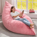 Hobestluk 3 in 1 Bean Bag Chair Giant Bean Bag Chairs for Adults with Chevron Plush Fur Cover Convertible Bean Bag Floor Cushion with Machine Washable Cover for Living Room (Plush Pink) by CozyNest Decor