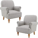 chairus Linen Accent Chair for Living Room Set of 2 Upholstered Mid Century Modern Single Sofa Chair with Solid Wood Legs Comfy Reading Armchair for Bedroom/Office Room/Recption/Lounge, Black Stripe by CozyNest Decor