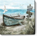 Bathroom Wall Art Coastal Décor Nautical Boat on Beach Canvas Picture Ocean Seagull Seascape Canvas Print Sea Bird Farmhouse Artwork for Seashore Bedroom Living Room Small Square Blue Teal 14x14" by CozyNest Decor