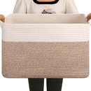 OIAHOMY 65L Blanket Basket, Cotton Rope Woven Blanket storage for Living Room, Rectangle Woven Baskets for Storage, 20''×16''×12'', Brown and White by TinyTreasures Baby Boutique