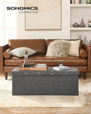 SONGMICS Mazie Collection - 43 Inches Ottoman Storage Bench, 35 Gal. Folding Chest with Breathable Linen-Look Fabric, Load up to 660 lb, for Entryway, Living Room, Bedroom, Dark Gray ULSF077G04 by CozyNest Decor