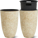 WORTH Garden 2-Pack 21" H. Beige Tall Planters with Inside Pots - 14'' Dia Plastic Large Round Plant Tree Pots - Decorative Imitation Stone Finish for Indoor Outdoor Front Porch Container Patio by GreenHaven Gardens