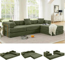 108" Oversized Convertible Sleeper Sofa Bed, Corduroy L Shape Sectional Couch, Folding Sofa Bed with Side Pocket, Modern Cloud Floor Mattress Couch, Modular Sofa for Living Room, Green by CozyNest Decor