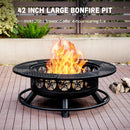 42 Inch BBQ Fire Pit with 2 Grills,3-in-1 Outdoor Round Metal Fire Pit Table with Lid,Fire Poker,Large Outdoor Wood Burning Firepits for Outside,Picnic,Bonfire Backyard Patio(Black) by GreenHaven Gardens