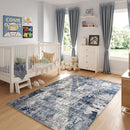 8x10 Rug Washable Boho Rug Soft Large Area Rug Non-Slip Non-Shedding Faux Wool Vintage Rug for Living Room, Farmhouse, Dining Room, Indoor, Kids Playroom, Blue by TinyTreasures Baby Boutique