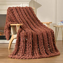 Esterra Chunky Knit Blanket Throw, 100% Handmade Chenille Throw Blanket 50"x60", Soft Thick Yarn Cable Knit Crochet Throw Blanket Rope Knot Throw for Couch Bed Sofa, Copper Brown by CozyNest Decor