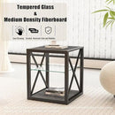 Farmhouse End Table Set of 2, Modern Side Table with 3-Tier Storage Shelf, Square Rustic Nightstand, Accent Tea Table, for Bedroom Office Living Room, Grey, Natural Wood, Glass, Metal by CozyNest Decor