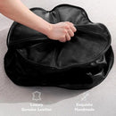 Round Leather Ottoman,Handmade Stuffed Ottoman,Genuine Leather Pouf, Foot Rest Pouf,Comfortable Soft Seating for Living Room & Bedroom (Black, Round) by CozyNest Decor