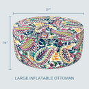 LVTXIII Indoor/Outdoor Inflatable Ottoman, D31 x H14 Inch Large Round Ottoman, All Weather Foot Rest Stool, Portable Footrest for Patio, Garden, Camping and Home - Vigour Paisley by CozyNest Decor
