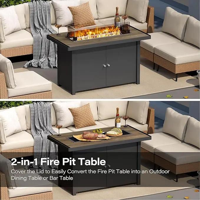 LAUSAINT HOME Propane Fire Pit Table 43 Inch with Lid, 55,000 BTU Gas Fire Pits for Outside Patio with Glass Wind Guard, Gray Glass Beads, photo 3 of 7