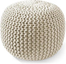 Casafield Round Pouf Ottoman, Natural - 20" Diameter x 14.5" High Cotton Knit Foot Stool - Boho Floor Pouffe for Living Room, Bedroom, Home Office by CozyNest Decor