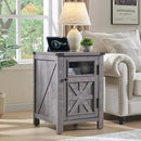 JXQTLINGMU Farmhouse End Table with Charging Station, 18'' Rustic Nightstand with Barn Door & Adjustable Shelf, Wooden Sofa Side Table with 3-Tier Storage for Living Room, Bedroom, Gray by CozyNest Decor
