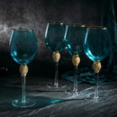 Large Diamond Wine Glasses, 10" H Gold Rim (4, Blue)